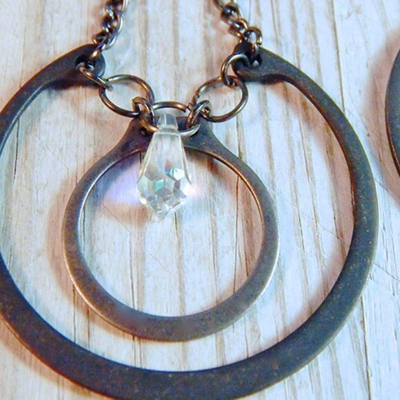 DANGLE DOUBLE LOOP EARRINGS W/ Crystal - Steampunk Style Industrial Earrings - Picture 3 of 3